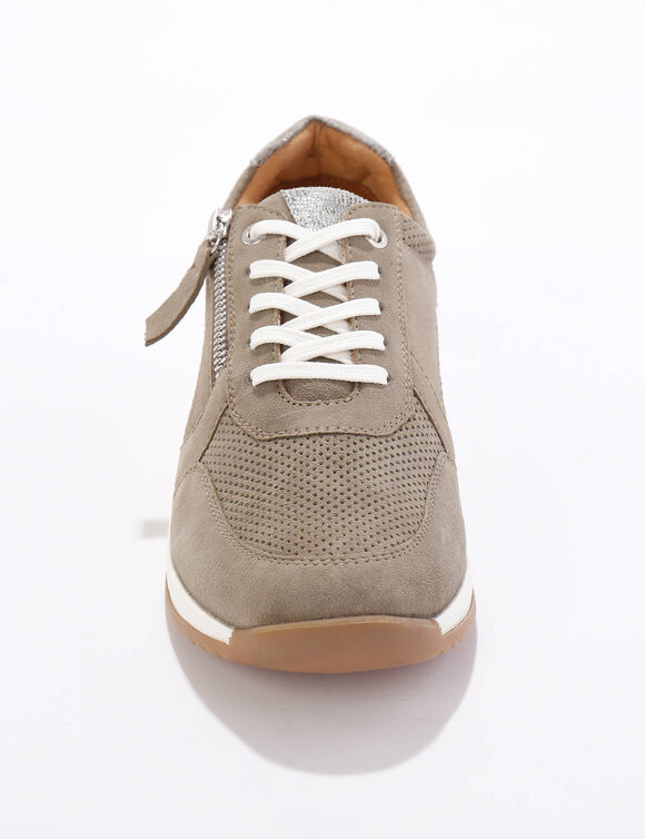 Sneakers met rits, in soepel leer met zool in 2 materialen (grijsgroen) Sneakers met rits, in soepel leer met zool in 2 materialen (grijsgroen)